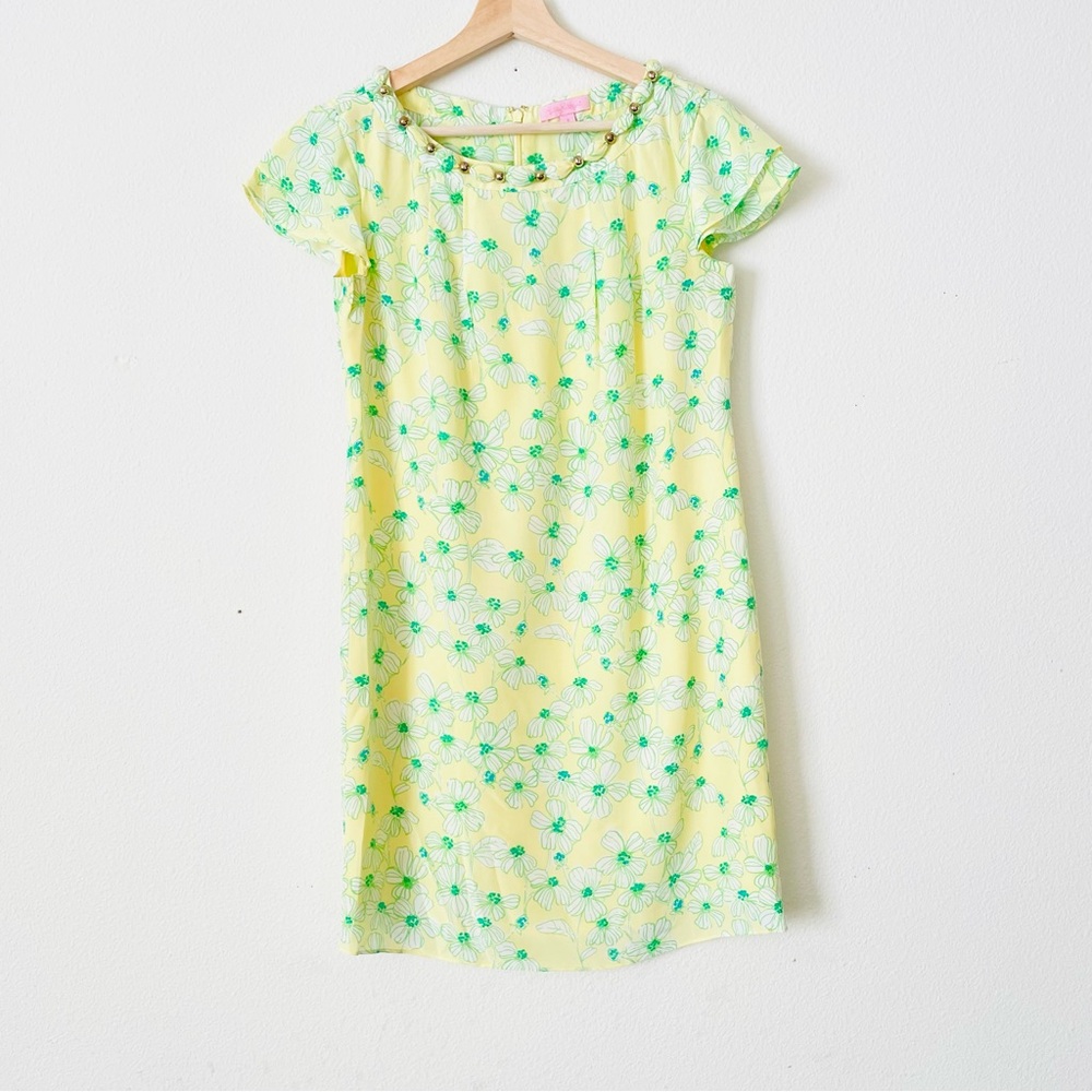 Lilly Pulitzer SIZE 0 100% silk yellow floral mini dress